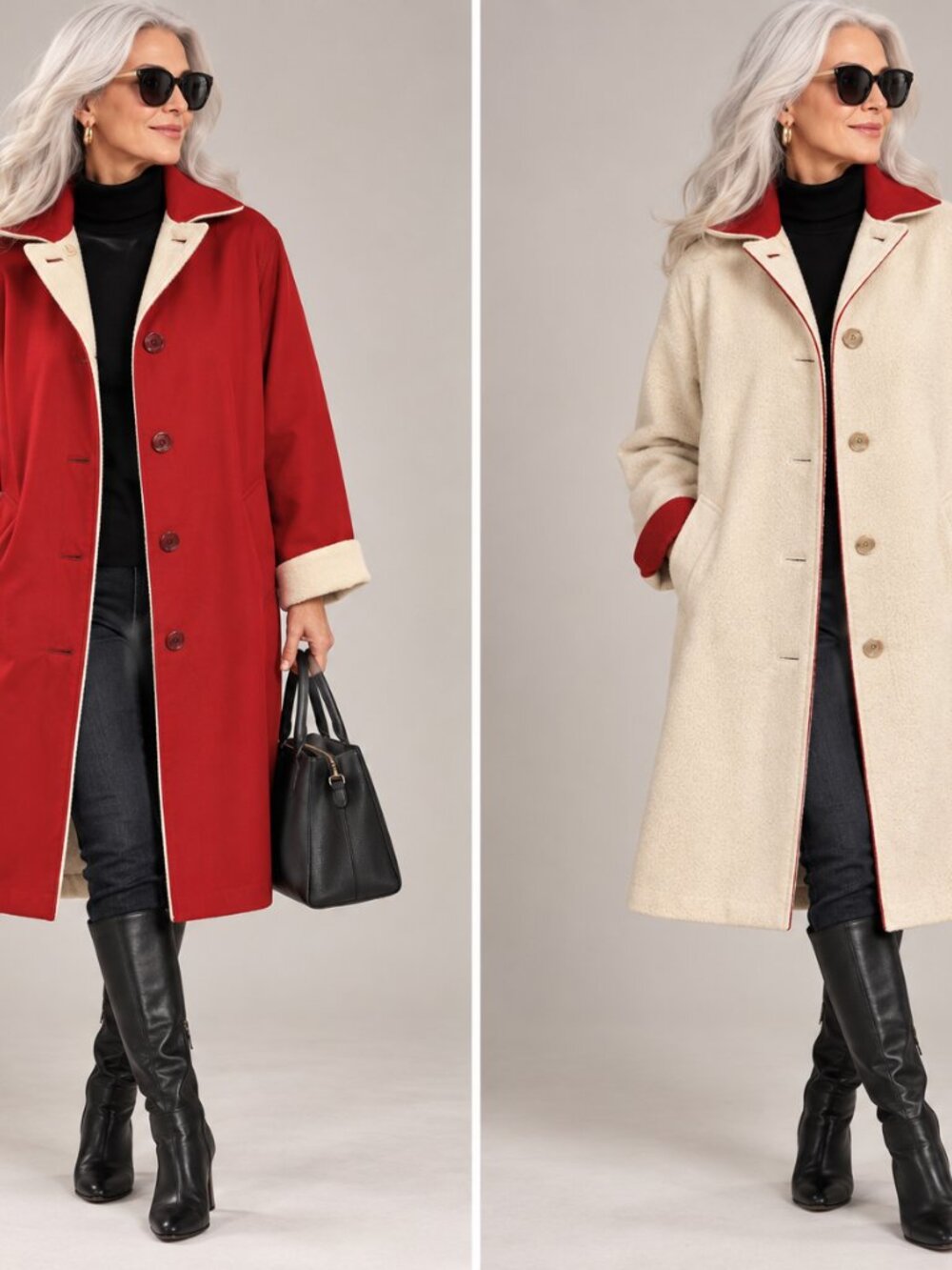 Vintage Reversible Burberrys  Womens Coat Red Cotton/White Wool sz L/XL